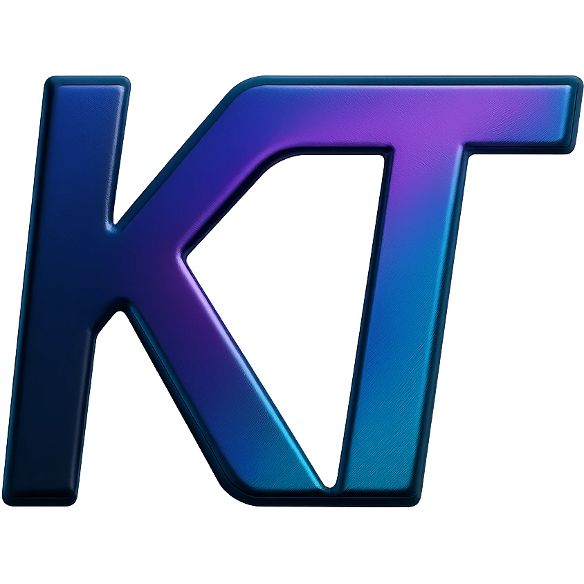 the letters KT with a fancy colorful gradient for the color with blue and purple in the style of 3d-black emoji