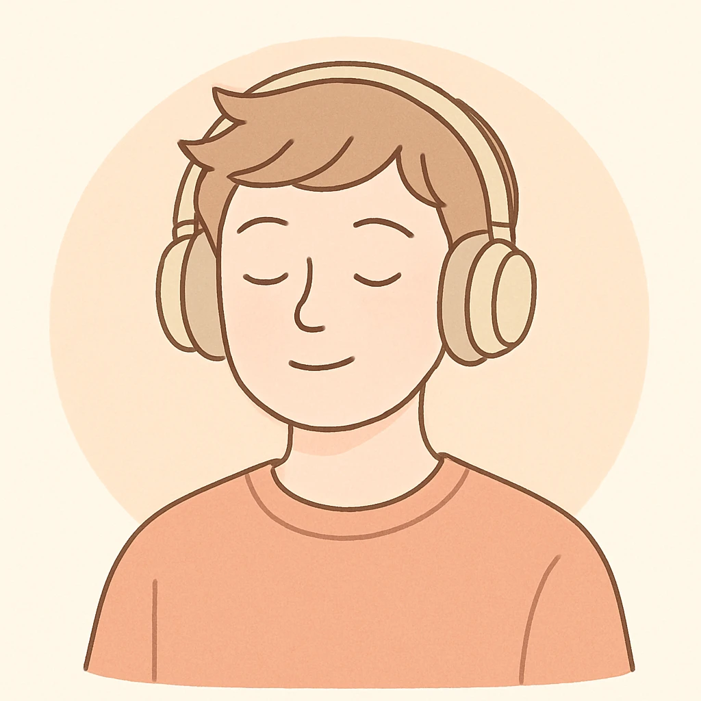 person with short hair and headphones, soft line avatar style, gentle lines and pastel hues emoji