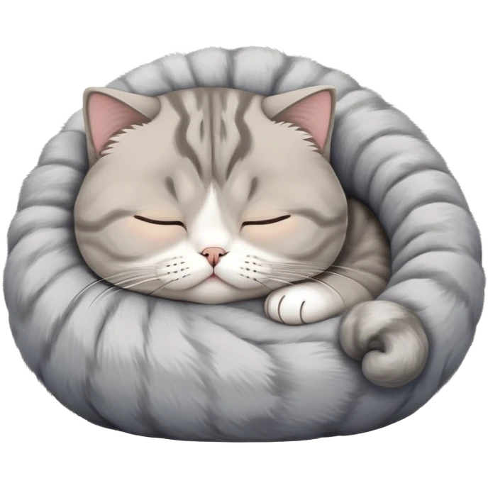 a cute sleeping Scottish fold cat with folded ears curled up in a ball emoji