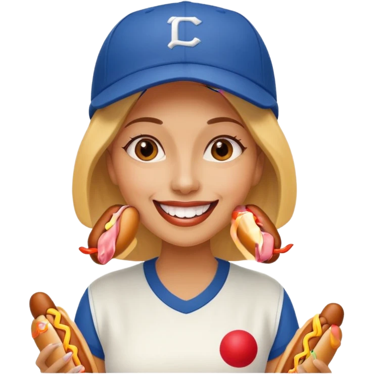 Female eating 3 hotdogs emoji