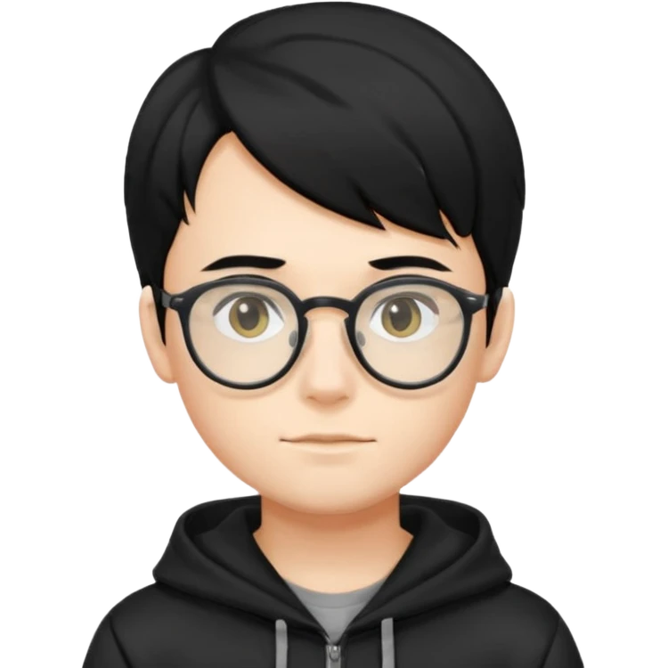 Boy with black hair and black hoodie and clear glasses  emoji