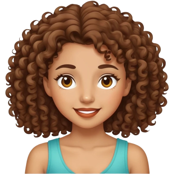 mixed-race girl with curly brown hair, winking face emoji
