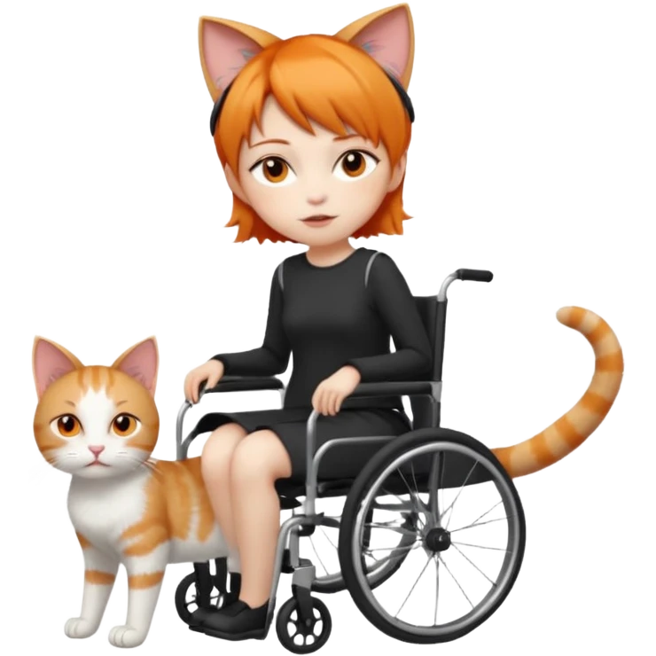 full body small short hair ginger and white cat with orange eyes walking in a wheelchair for cats emoji