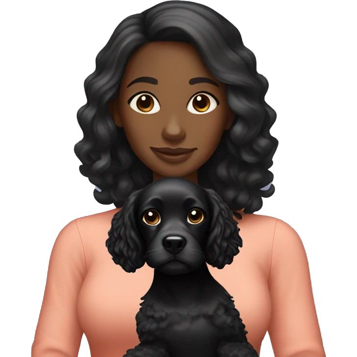 Black woman holding black cocker spaniel emoji