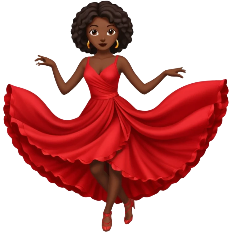 black woman dancing in red dress emoji