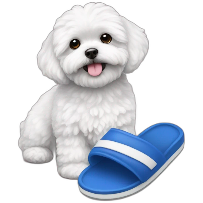 white maltipoo with dark blue slipper emoji