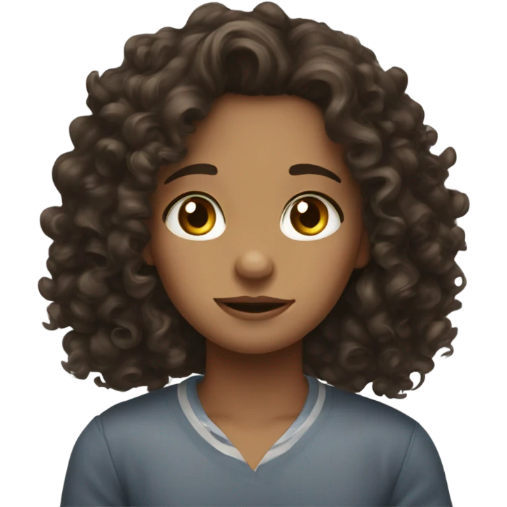 Proud teary eyed curly brunette girl emoji