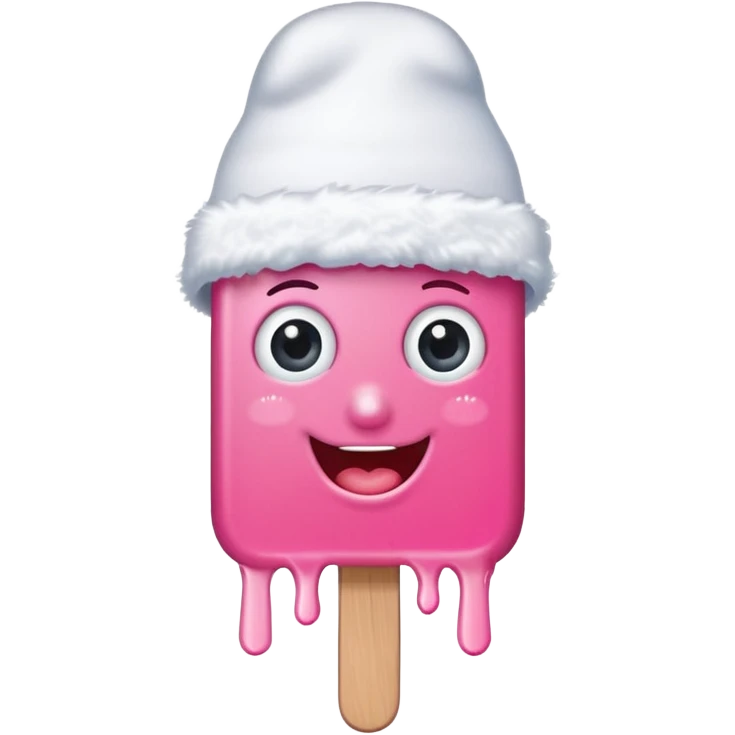 happy pink popsicle with eyes and white snow hat emoji