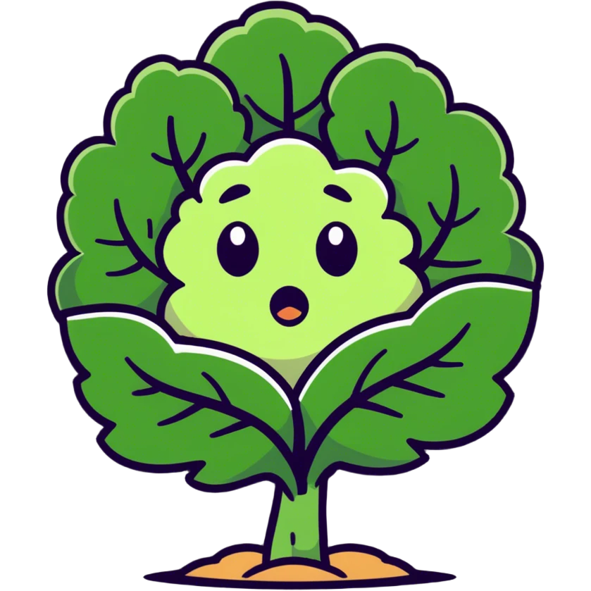 Kale plant with stressed out cartoon face emoji