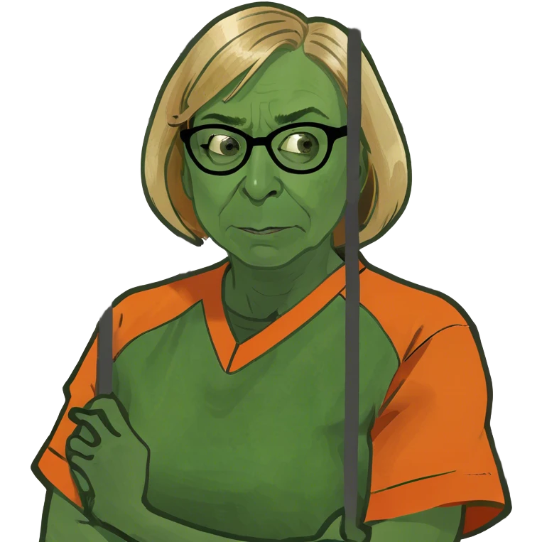 Gov Janet mills arrested in an orange jumpsuit behind bars make her more realistic and wrinkled make her outfit orange emoji
