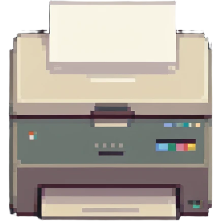 printer with a stack of paper beside it, retro look emoji