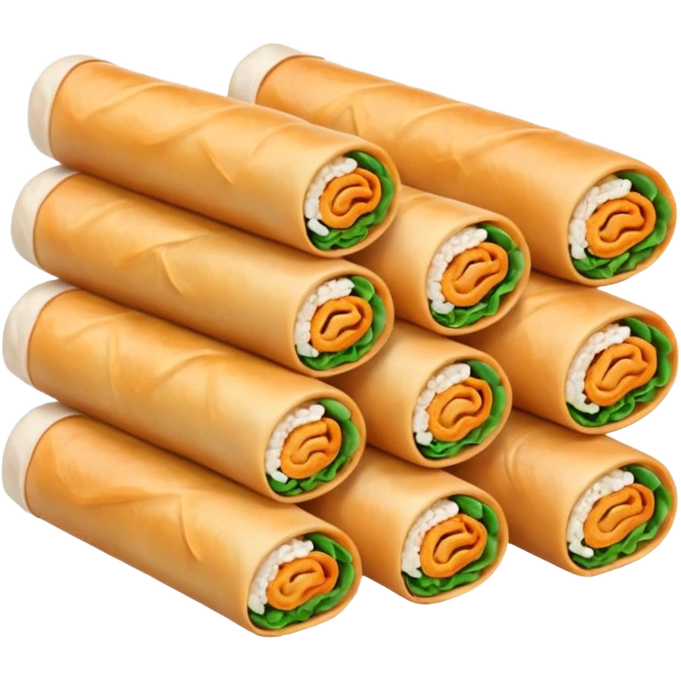 Can you make them more translucent (white-ish because they are made of rice paper) and organise them in two rows of 5 rolls? emoji