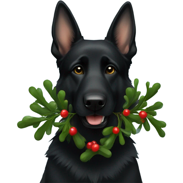 All black German shepherd with mistletoe  emoji