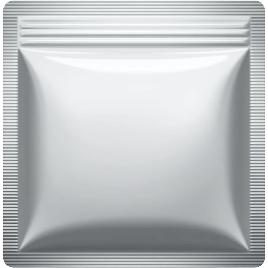 A small sealed silver bag, blank emoji