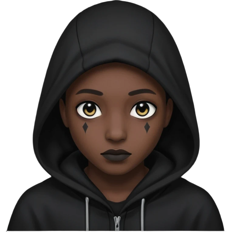 Une personne mystérieuse sous capuche noir avec les yeux noir emoji