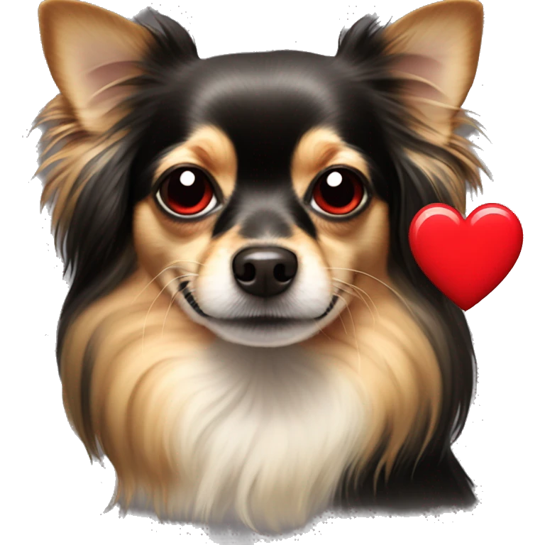black and tan long-haired chihuahua with red heart covering each eye  emoji