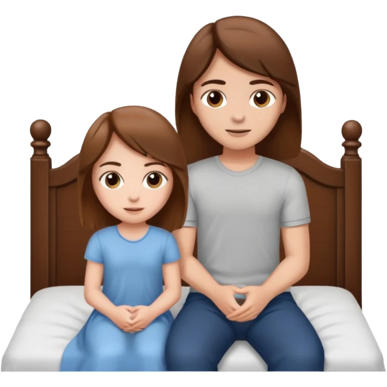 A brown-haired girl and a brown-haired man. They are both on a bed. The girl is sitting on the man.she is sitting on a man . they are in a sex position emoji
