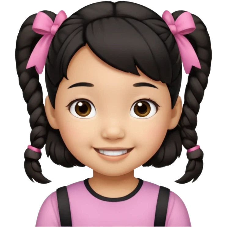 mixed 1 year old girl asian and american with short pigtails and cute bows i dark brown/black hair with big brown eyes emoji emoji