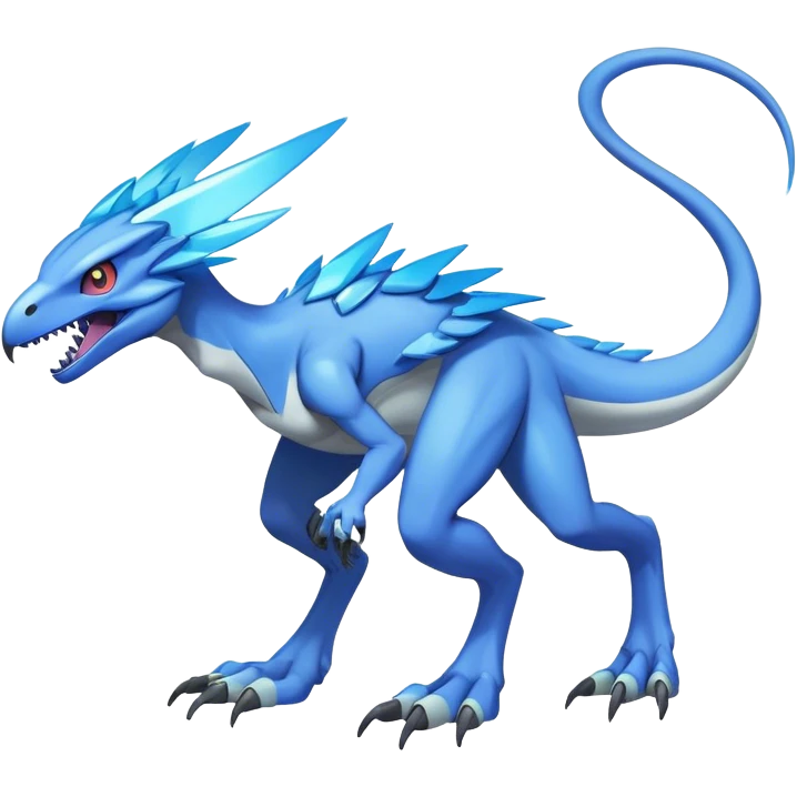 Shiny Futuristic Ethereal Fakemon-Pokemon-Digimon-Spectrobes-Raptor-fusion, full body, four legs emoji