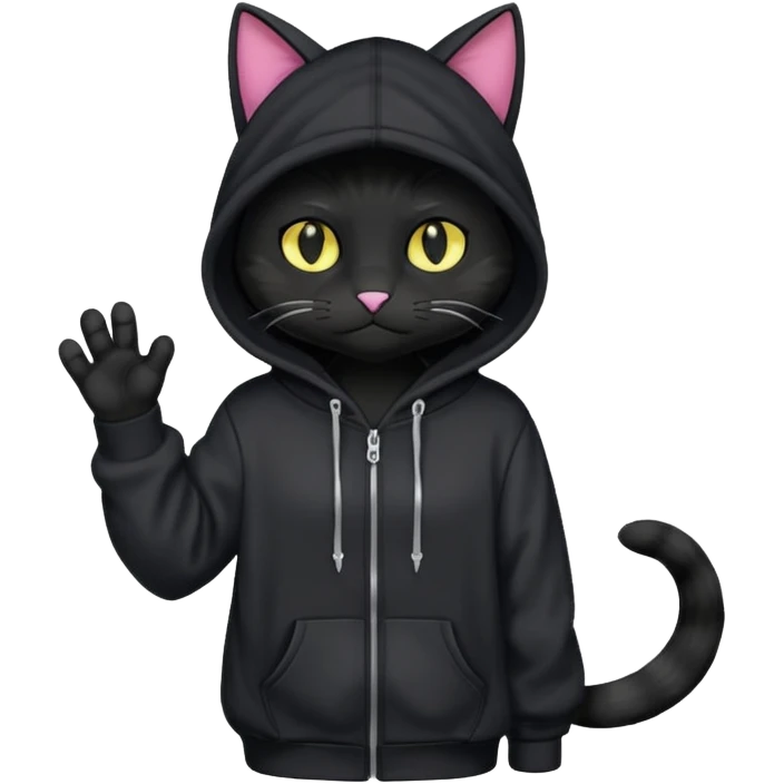 Black cat wearing a hoodie fursona (full body) emoji