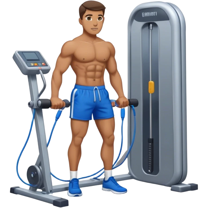 fit man with blue shorts using cable-machine emoji