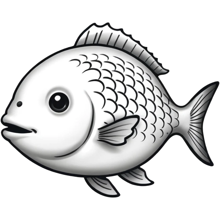 Hand drawn doodle of a fish, blacka dn  emoji