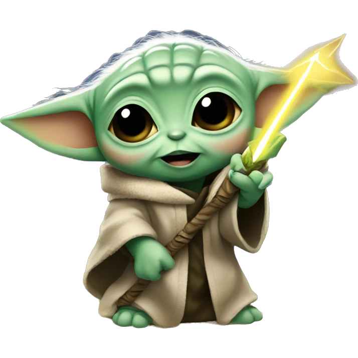 baby yoda holds a lightning bolt emoji