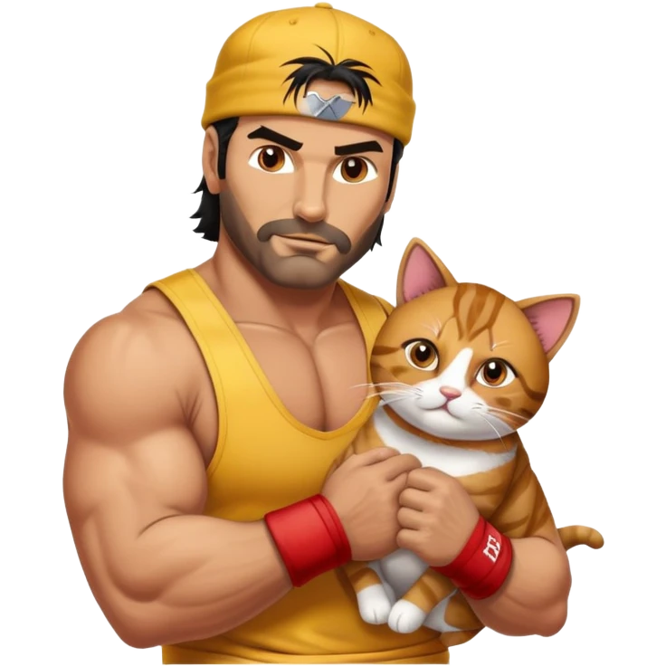 Razor Ramon wrestler from WWF defeating a cat wearing a cap emoji