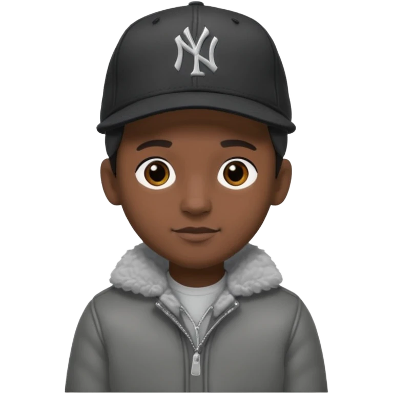 Cappellino New Era New York nero e persona con giubbotto di pecora grigio e anche la lana grigia emoji