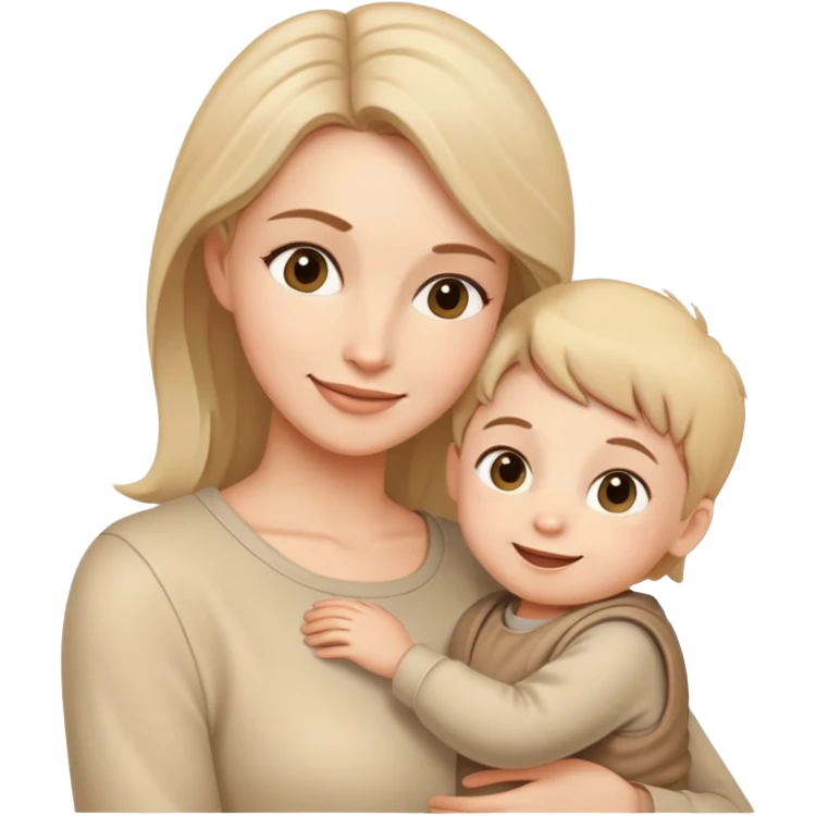 A happy mother with a child in beige clothes emoji