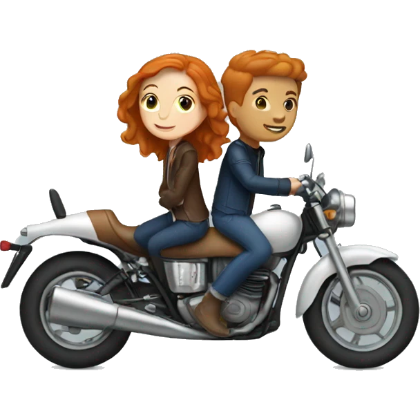 Ginger girl with brown hair boy riding on a motorcycle  emoji