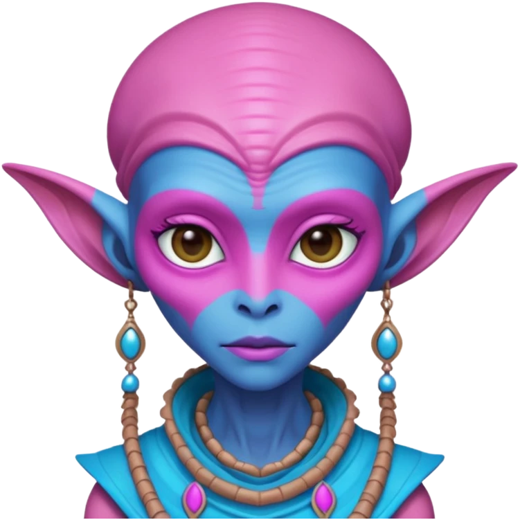 alien living in desert, dressed like a desert alien, pink/blue colorful, accessories, just face  emoji