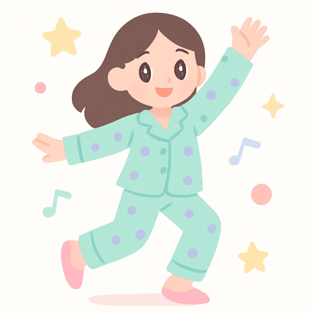 woman dancing in her pajamas, energetic emoji