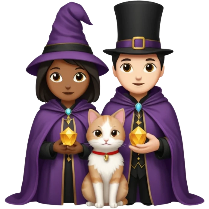 magician couple and their pet cat emoji