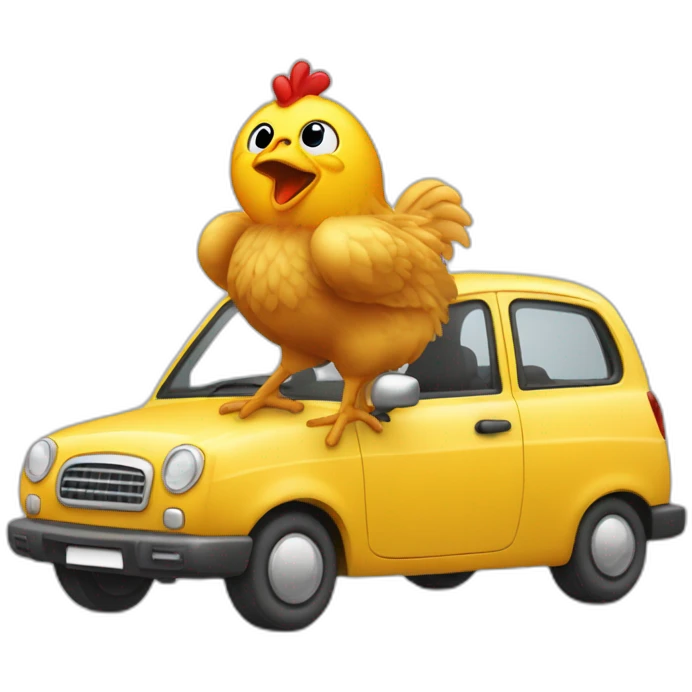Poulet qui danse dans une voiture emoji