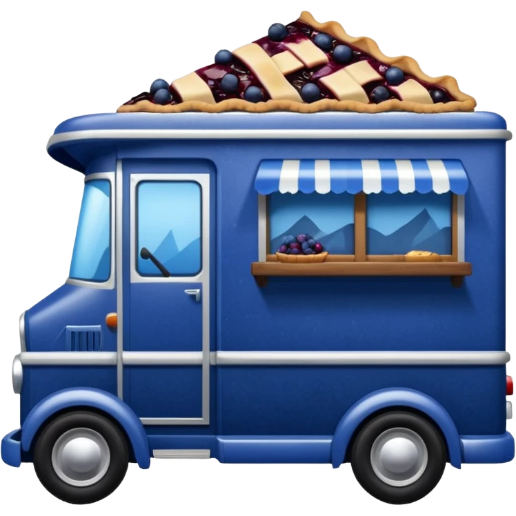 shiny crushed-dark-blue crystal body frozen blueberry pie 1912 antique long-wheelbase cab over durable trails low rider moving truck food truck  emoji