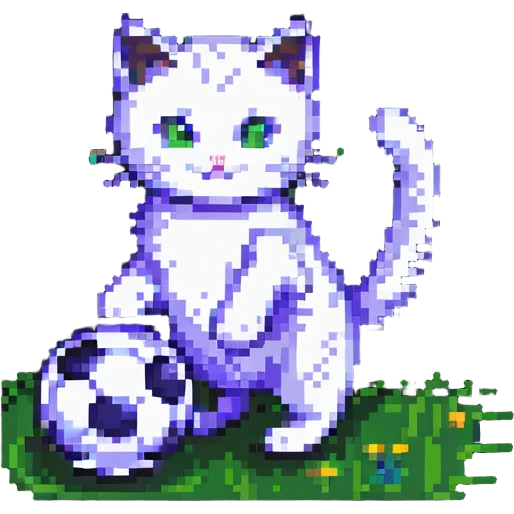 cat playing soccer, pixel art style emoji