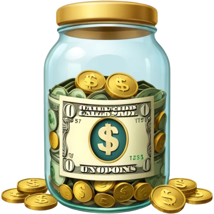 tip jar emoji style, simple with cash and coins lid open emoji