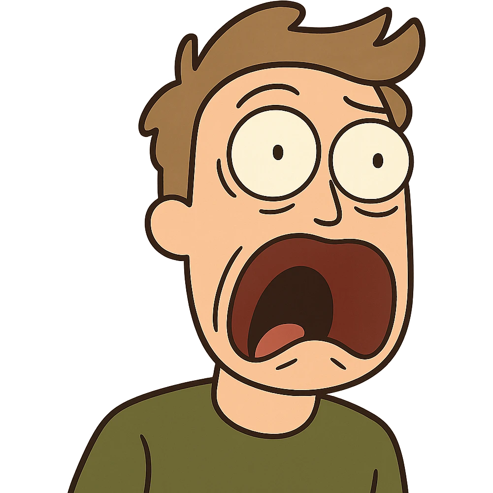 shocked cartoon face with exaggerated expression, eyes wide open, mouth open emoji