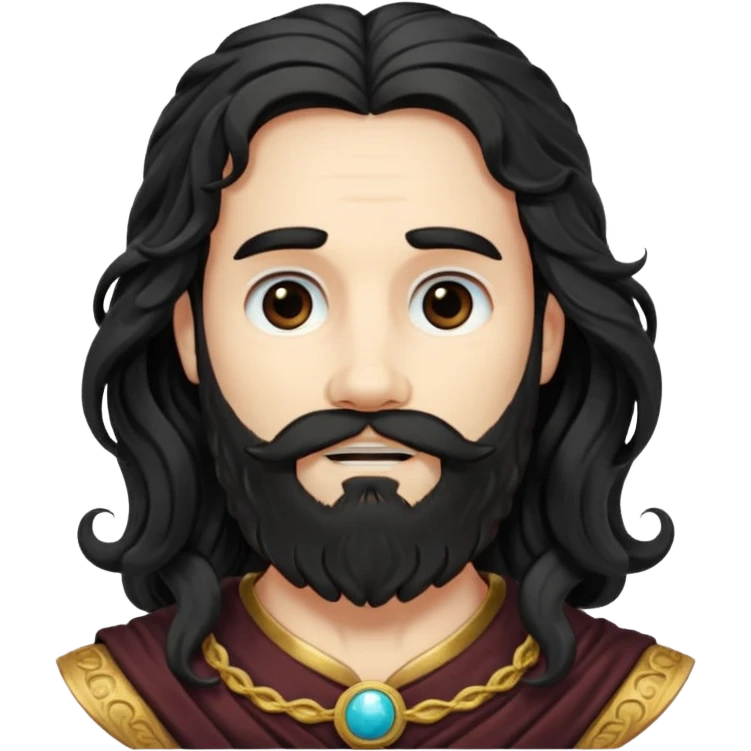 Pluto from The Olympians with long black wavy hair and beard, black stola emoji