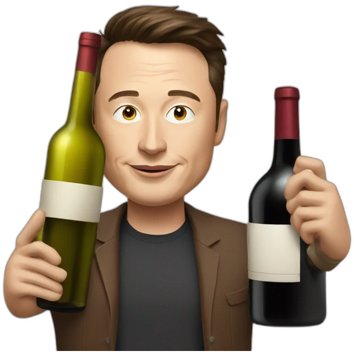 elon musk alcoholic with big wine bottle emoji