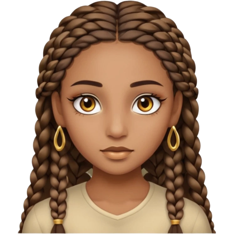 girl with thin braids long hair and brown eyes, brown skin, eyelashes, siren eyes emoji