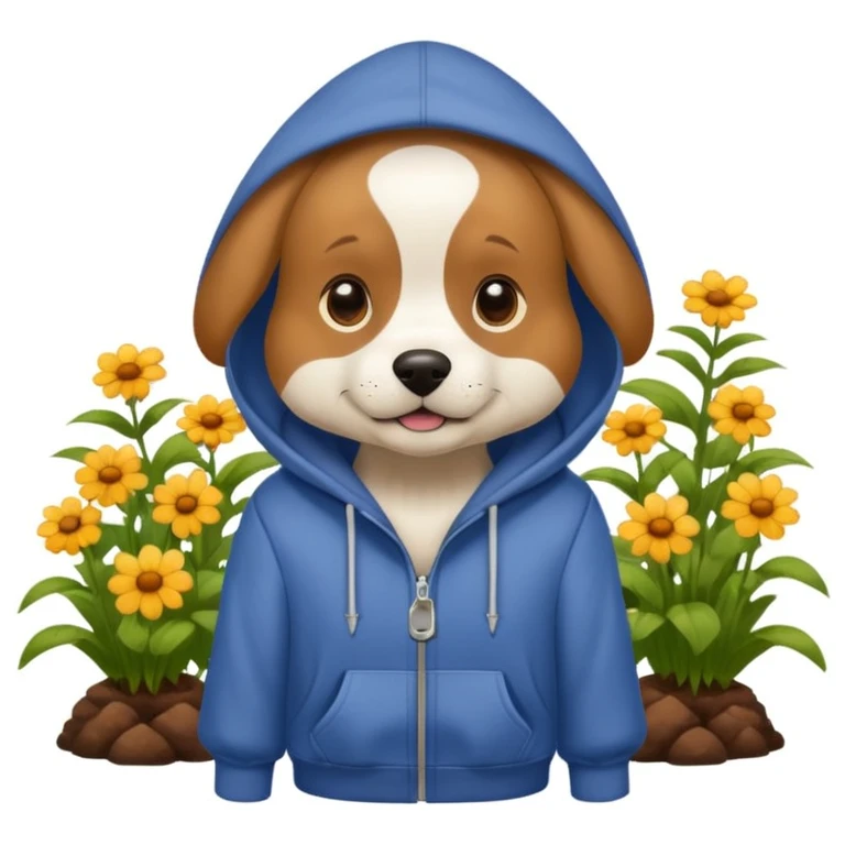 dog in a hoodie, garden background emoji
