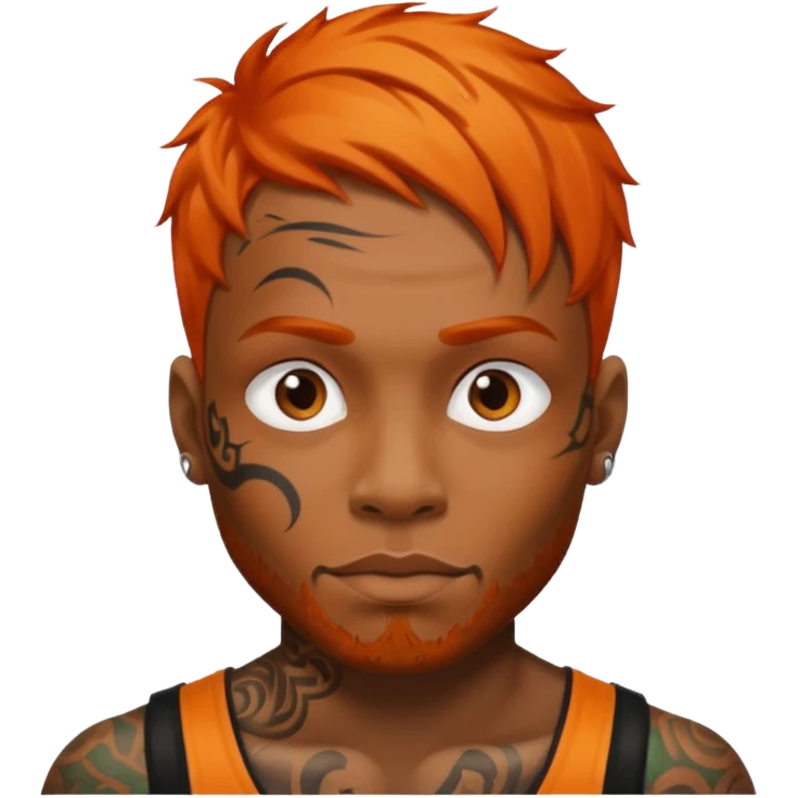 black man with tattooed faces and orange hair emoji