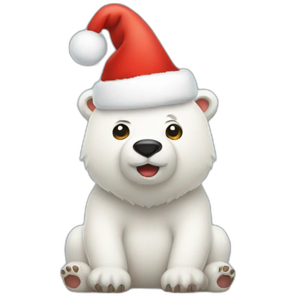 White bear with Christmas hat emoji