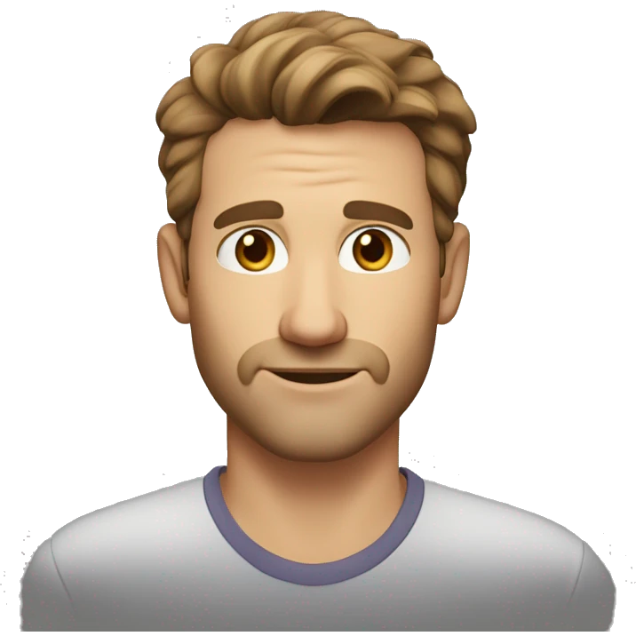 A head and shoulders shot of a 34 year old White man, with short brown hair, with stubble facial hair,   with brown eyes wearing a t-shirt. emoji