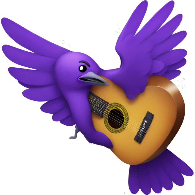 purple bird flying with a guitar emoji