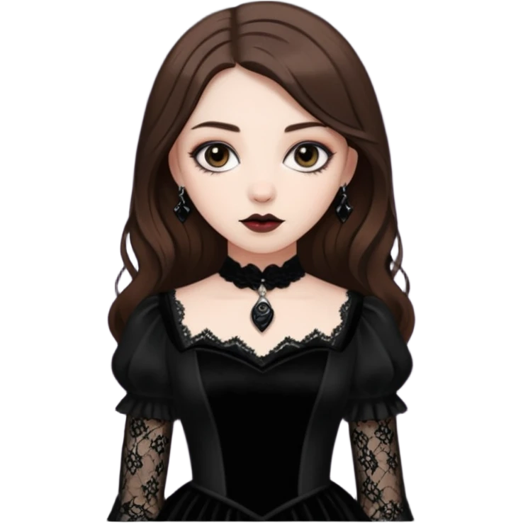 Adelaide Victoria Kane with brown hair in black goth dress emoji
