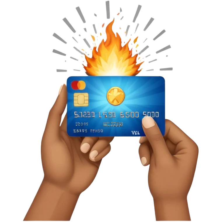 hand holding credit card forward with an explosion underneath emoji