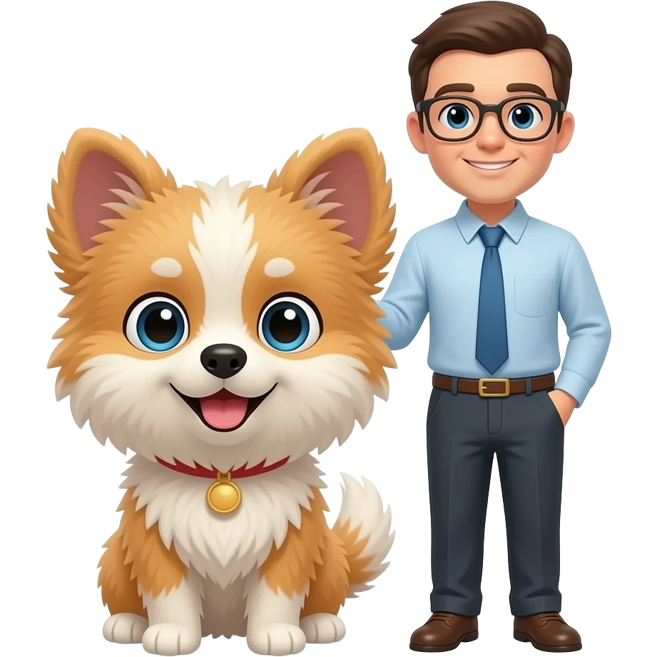 Very small fluffy cutty dog, teacher emoji
